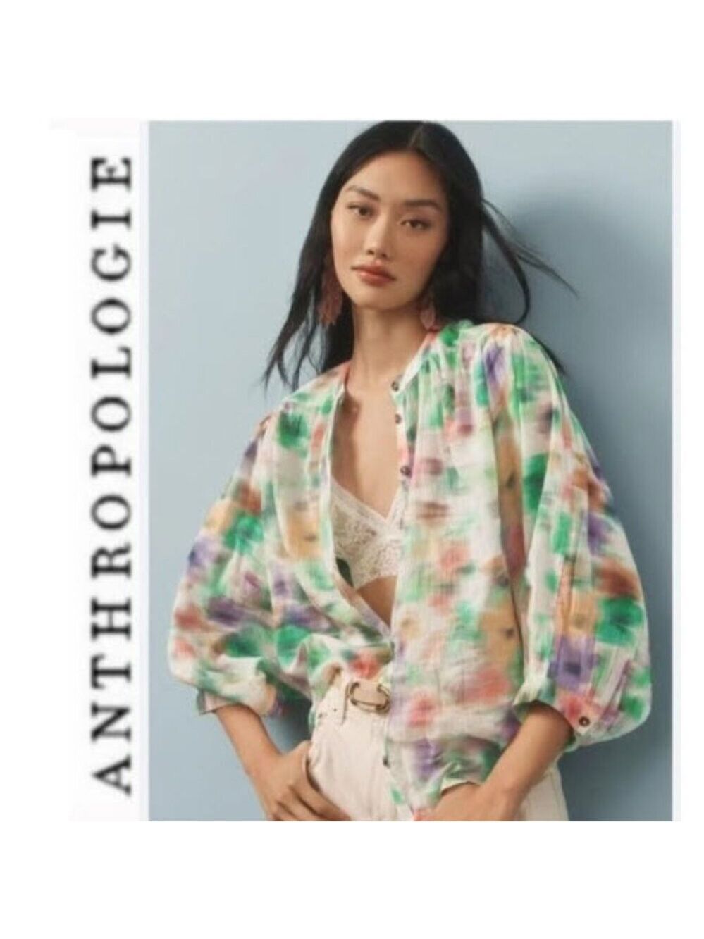 Anthropologie Pilcro Sidney Blouse Medium Multicolor Brushstroke Batwing Chic